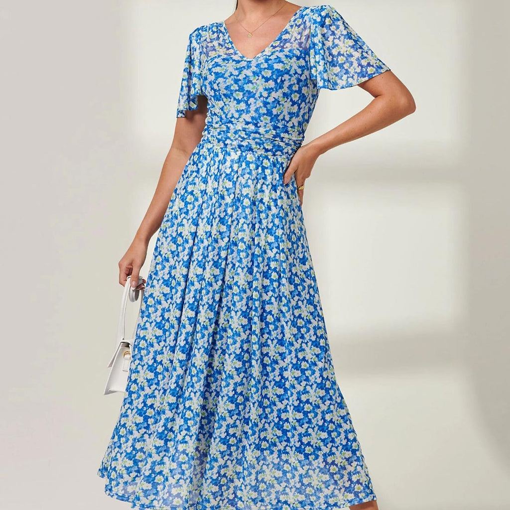 Jolie Moi Bianca Pleated Mesh Maxi Dress, Blue