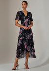 Jolie Moi Floral Frill Hem Dress, Black