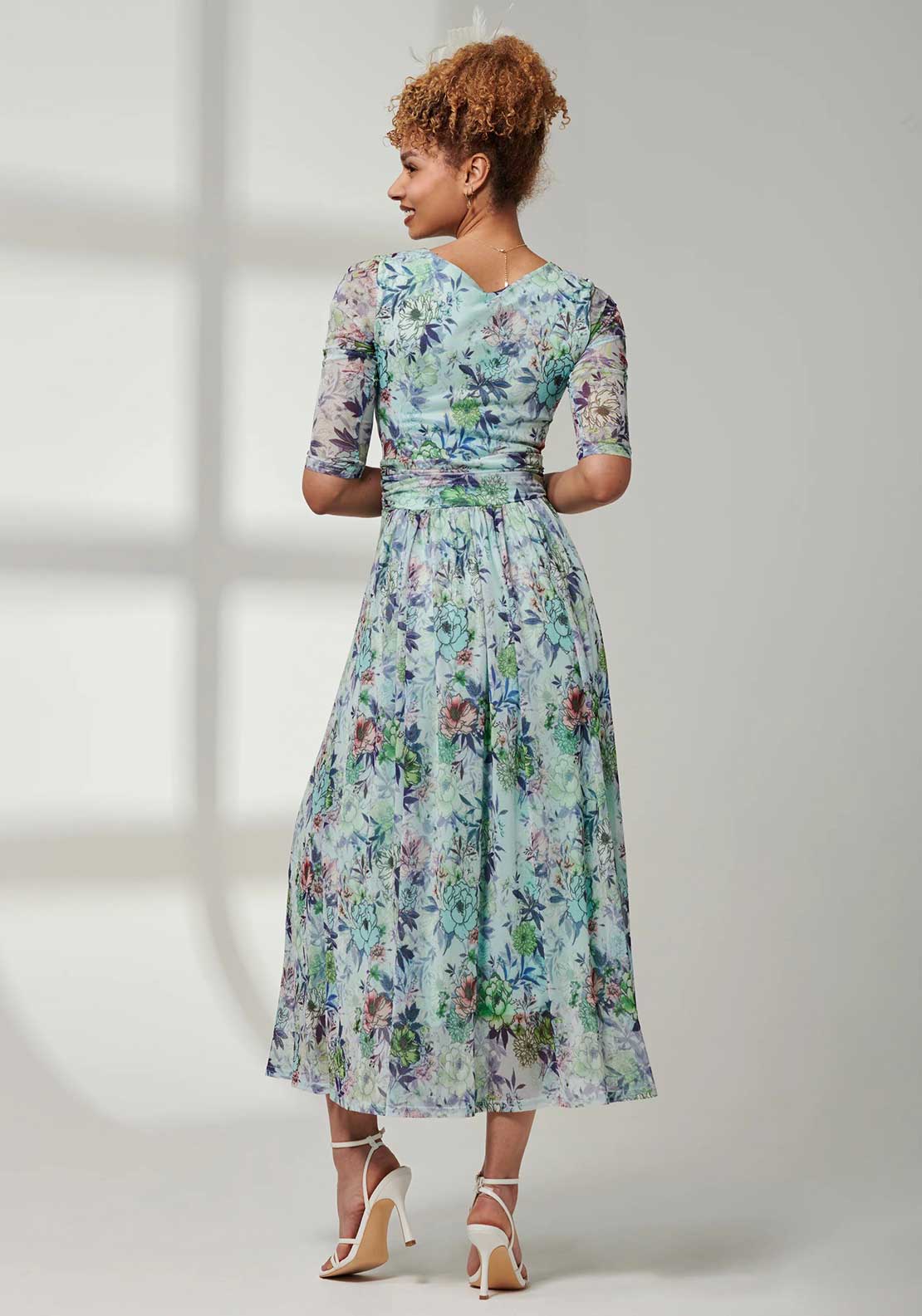 Jolie Moi Bella Floral Mesh Maxi Dress, Green Floral - McElhinneys Jolie Moi Bella Floral Mesh Maxi Dress, Green Floral - McElhinneys