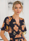 Jolie Moi Sheyra Floral Print Jersey Maxi Dress, Navy Orange