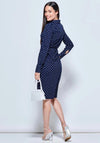 Jolie Moi Buckle Polka Dot Midi Dress, Navy & White