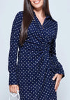 Jolie Moi Buckle Polka Dot Midi Dress, Navy & White