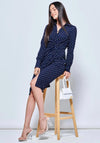 Jolie Moi Buckle Polka Dot Midi Dress, Navy & White