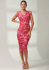 Jolie Moi Pamela Ruched Mesh Bodycon Midi Dress, Pink Multi
