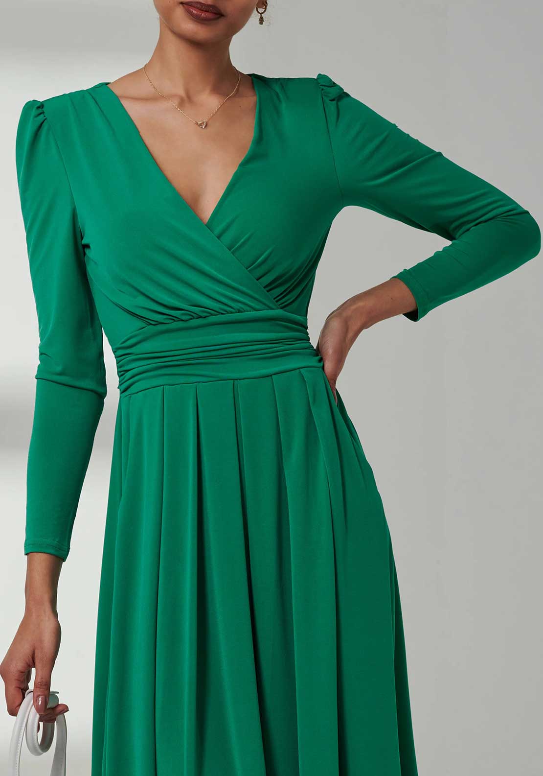 Jolie Moi Plain Long Sleeve Jersey Midi Dress, Green - McElhinneys