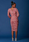 Jolie Moi Ruched Mesh Midi Dress, Pink Multi