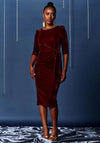 Jolie Moi Velvet Tie Detail Midi Bodycon Dress, Burgundy