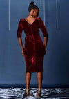 Jolie Moi Velvet Tie Detail Midi Bodycon Dress, Burgundy
