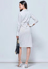 Jolie Moi Buckle Polka Dot Midi Dress, White & Black
