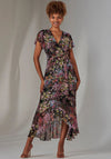 Jolie Moi Floral Dipped Hem Wrap Dress, Black Multi