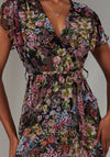 Jolie Moi Floral Dipped Hem Wrap Dress, Black Multi