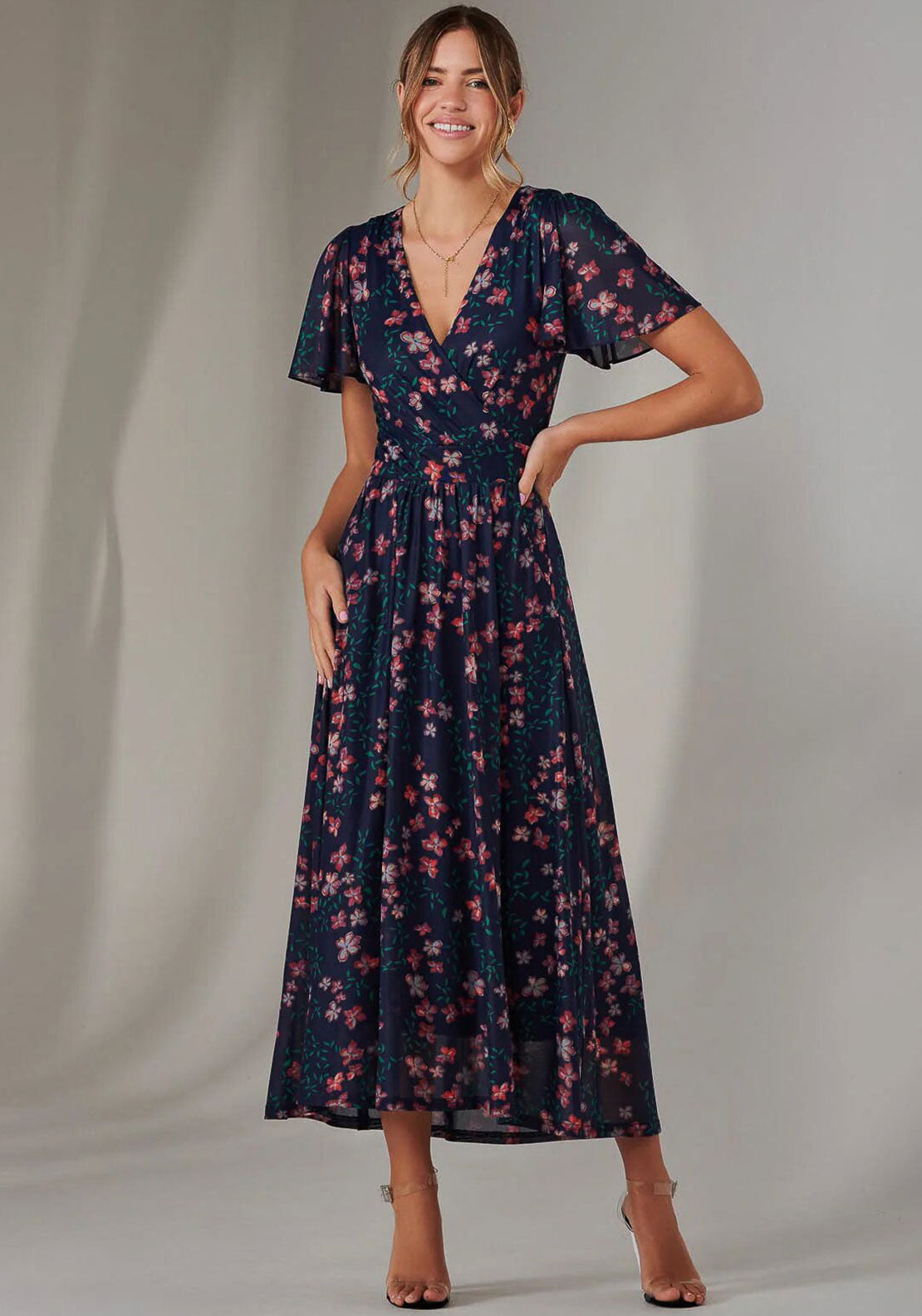mesh midaxi dress Jolie Moi Floral Mesh Midaxi Dress, Navy