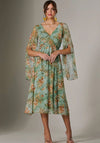 Jolie Moi Chiffon Split Sleeve Floral Midi Dress, Green