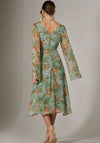 Jolie Moi Chiffon Split Sleeve Floral Midi Dress, Green