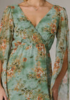 Jolie Moi Chiffon Split Sleeve Floral Midi Dress, Green