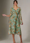 Jolie Moi Chiffon Split Sleeve Floral Midi Dress, Green