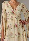 Jolie Moi Chiffon Split Sleeve Floral Midi Dress, Yellow