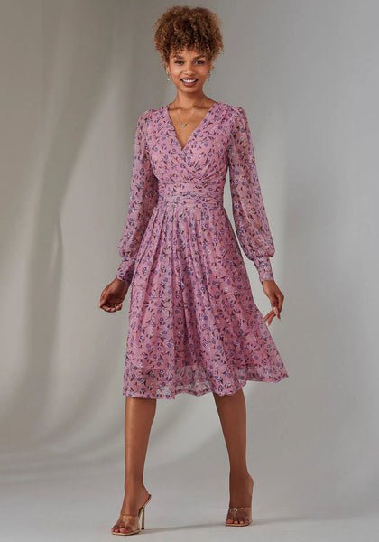 Jolie Moi Long Sleeve Printed Midi Dress, Pink - McElhinneys Jolie Moi Long Sleeve Printed Midi Dress, Pink - McElhinneys