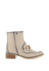 Jose Saenz Chain Link Pebbled Ankle Boot, Beige