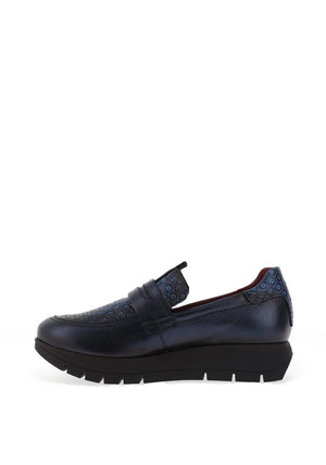 Jose Saenz Metallic Hexagonal Print Loafers, Navy