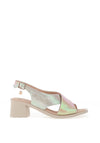Jose Saenz Iridescent Leather Block Heel Sandals, Cream