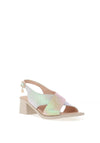 Jose Saenz Iridescent Leather Block Heel Sandals, Cream