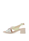 Jose Saenz Iridescent Leather Block Heel Sandals, Cream