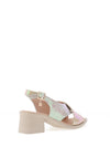 Jose Saenz Iridescent Leather Block Heel Sandals, Cream