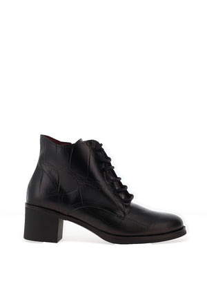 Jose Saenz Snaked Print Lace Up Blocked Heel Ankle Boots, Black