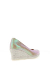 Jose Saenz Iridescent Leather Woven Heel Wedges, Beige