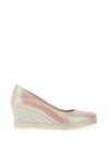 Jose Saenz Iridescent Leather Woven Heel Wedges, Pink
