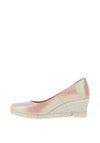 Jose Saenz Iridescent Leather Woven Heel Wedges, Pink