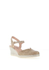 Jose Saenz Leather Woven Wedge Sandals, Champagne