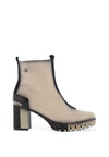 Jose Saenz Pebbled Leather Two Tone Block Heeled Boots, Cream