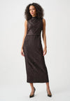 Joseph Ribkoff Pleated Satin Sleeveless Midi Dress, Mocha Brown
