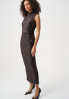Joseph Ribkoff Pleated Satin Sleeveless Midi Dress, Mocha Brown