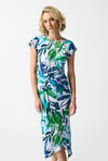 Joseph Ribkoff Leaf Print Wrap Front Midi Dress, Vanilla Multi