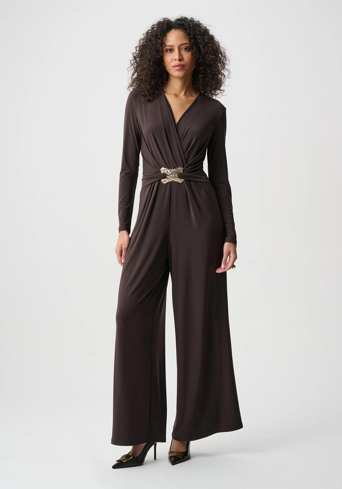 ショーヘイ Joseph Ribkoff Silky Knit Wide-Leg Wrap Jumpsuit, Mocha Brown