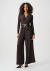 Joseph Ribkoff Silky Knit Wide-Leg Wrap Jumpsuit, Mocha Brown
