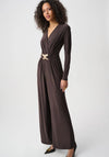 Joseph Ribkoff Silky Knit Wide-Leg Wrap Jumpsuit, Mocha Brown