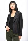 Joseph Ribkoff Leather Casual Zipper Jacker, Black