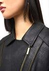 Joseph Ribkoff Leather Casual Zipper Jacker, Black