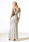 Joseph Ribkoff Sequined Maxi Party Dress with Satin Sash, Matte Silver
