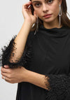 Joseph Ribkoff Fringe Cuff High Neck Top, Black