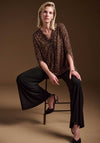 Joseph Ribkoff Leopard Zip V Neck Top, Brown