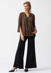 Joseph Ribkoff Leopard Zip V Neck Top, Brown