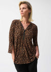 Joseph Ribkoff Leopard Zip V Neck Top, Brown