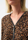 Joseph Ribkoff Leopard Zip V Neck Top, Brown