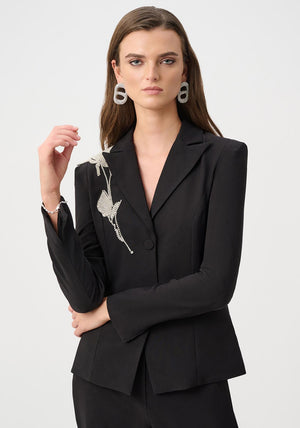 Joseph Ribkoff Rhinestone Appliqué Blazer, Black
