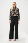 Joseph Ribkoff Chiffon Animal Print with Bow Tie Detail Top, Grey and Black